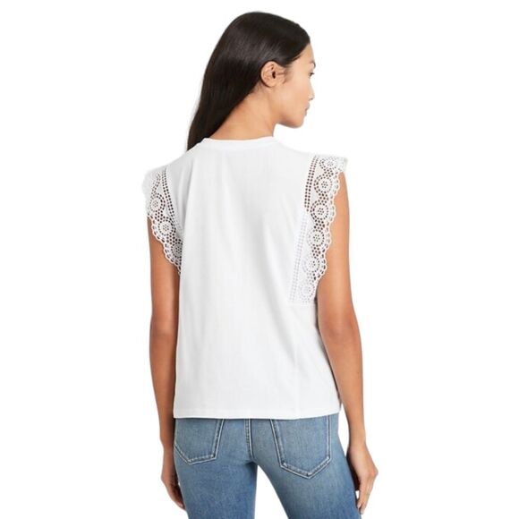 Banana Republic‎ Linen Blend Eyelet Flutter Sleeve Top sz M - Picture 2 of 11